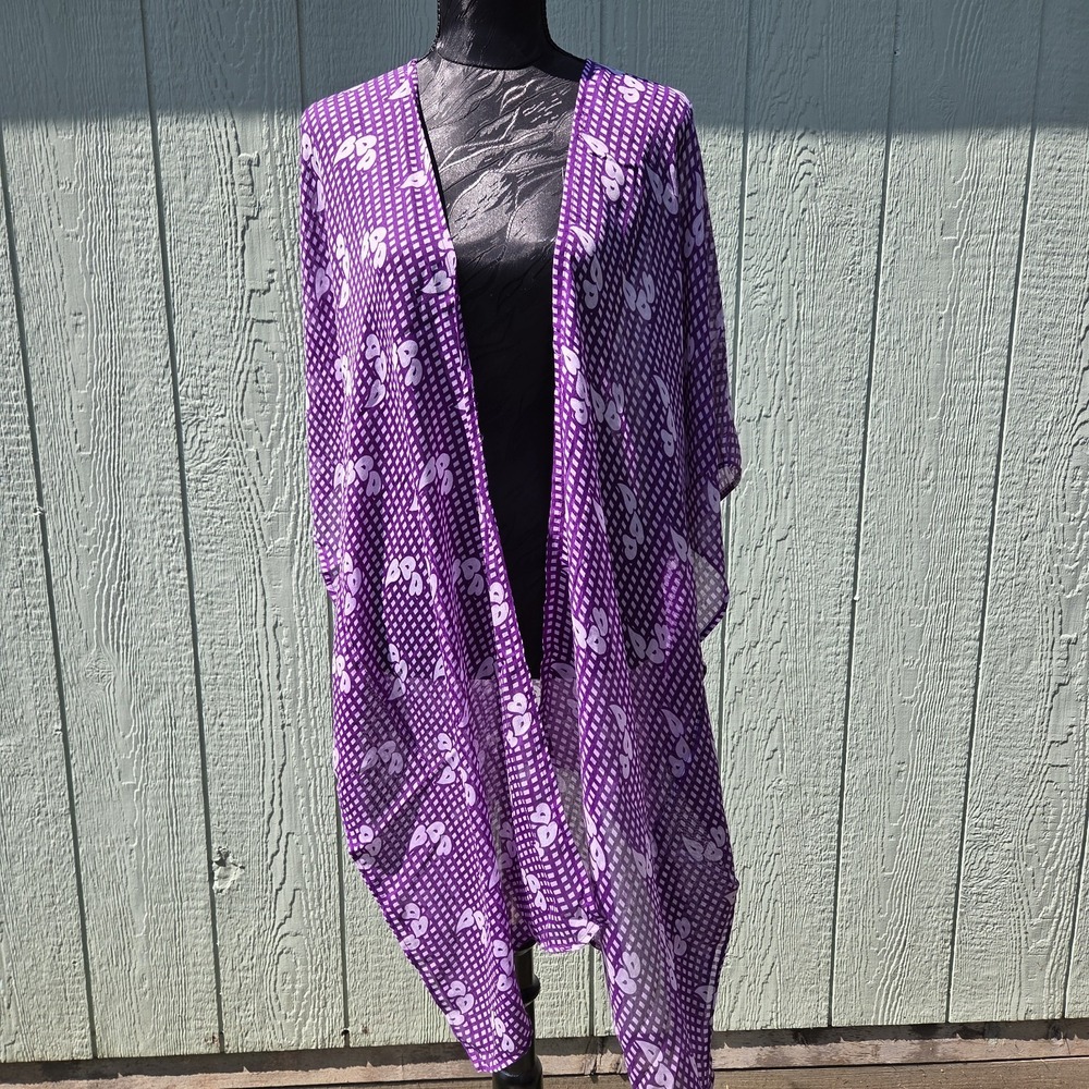Raj Brand Open Front Kimono Purple Sheer OS Tear Drop Paisley NWT Beach Swim